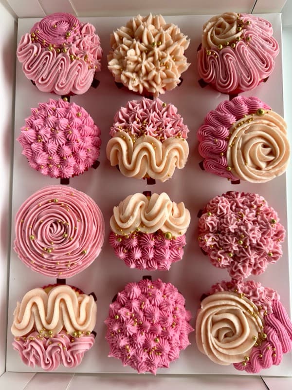 Pink and cream cupcakes with gold details